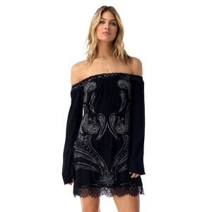 Sky Clothing Brand NWT S $198 Dress Black Printed Braided Off Shoulder Lace